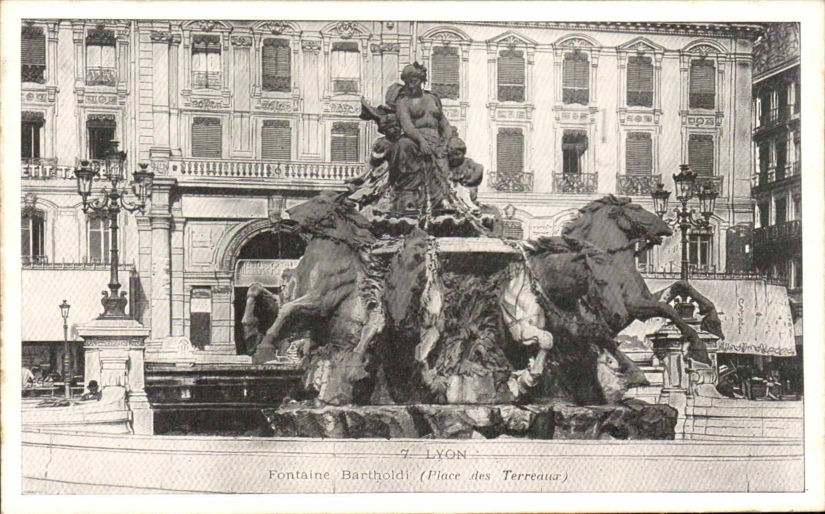 CPA Lyon Fountain Bartholdi Horses