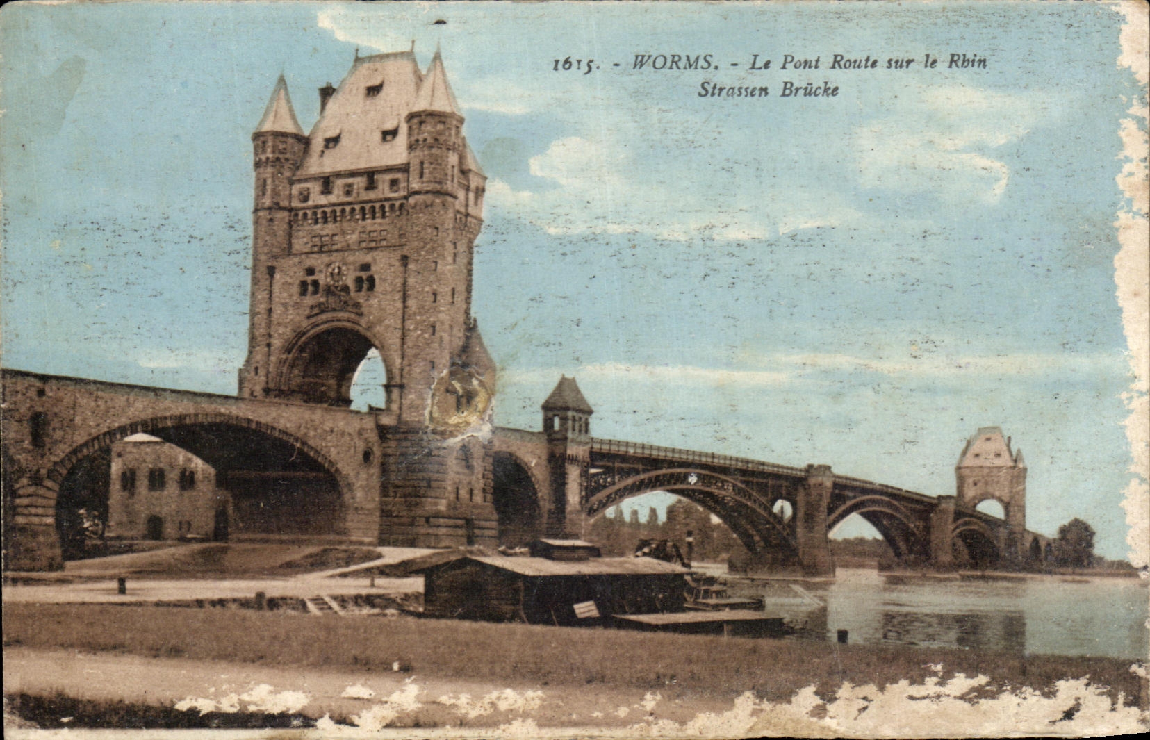 CPA Worms Le Pont Route sur le Rhin 