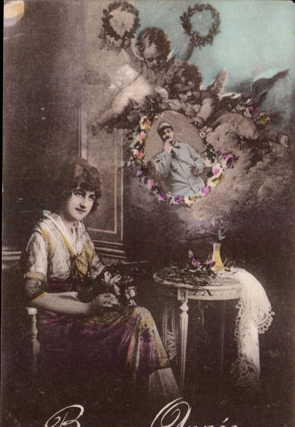 CPA Bonne annee Femme Militaria 