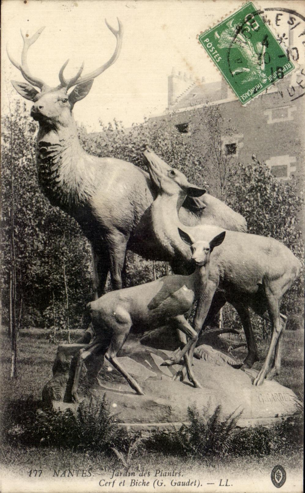 CPA Nantes Botanical garden Stag and hind