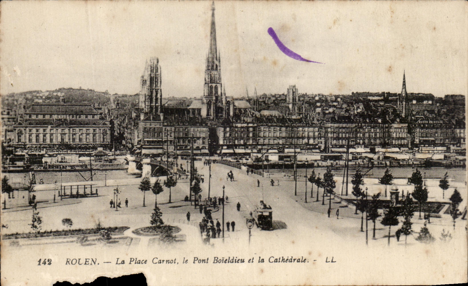 CPA Rouen the Carnot Place the Boieldieu Bridge And the Cathedral