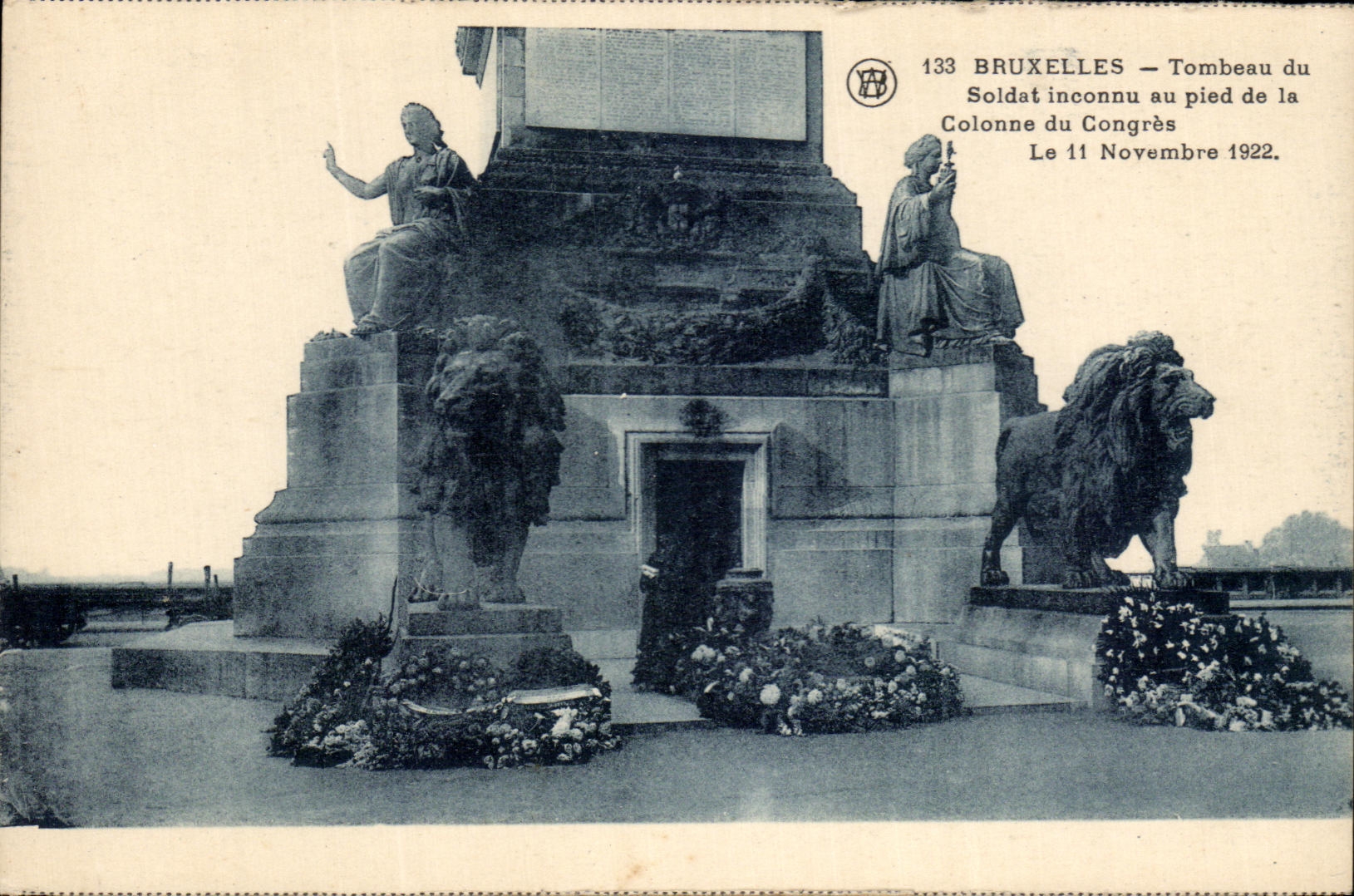 Tumba de CPA Bruselas del soldado desconocido a la base de columna congrios del leon del 11 de noviembre de 1922