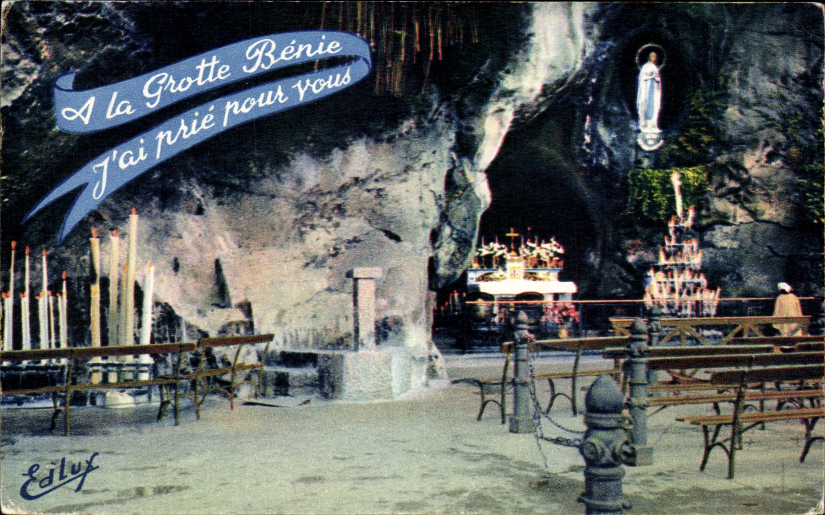 CPA La Grotte Benie J'ai prie pour vous Lourdes la Grotte Miraculeuse