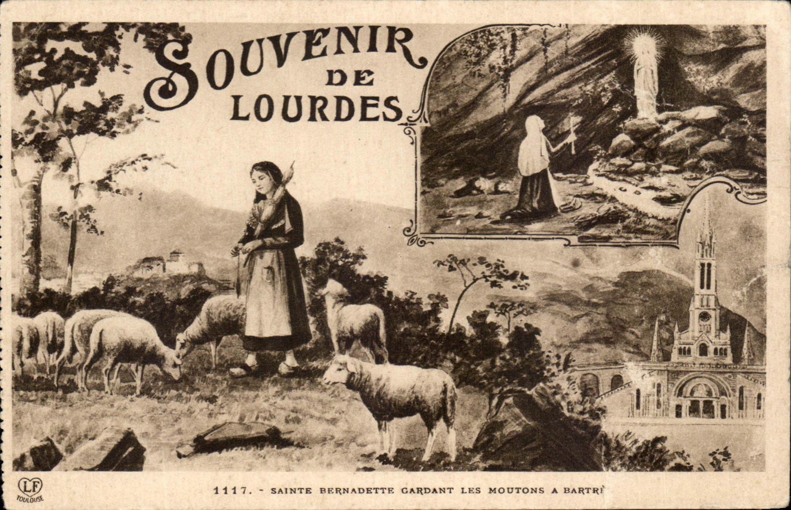 CPA Souvenir De Lourdes Sainte Bernadette Gardant les Moutons 