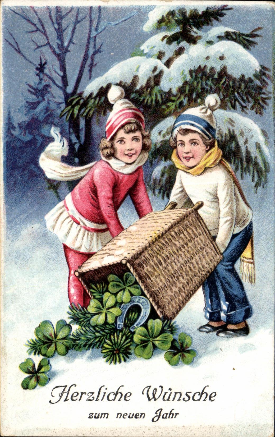 CPA Herzliche Winsche Zum Neuen Jahr Enfants Trefles