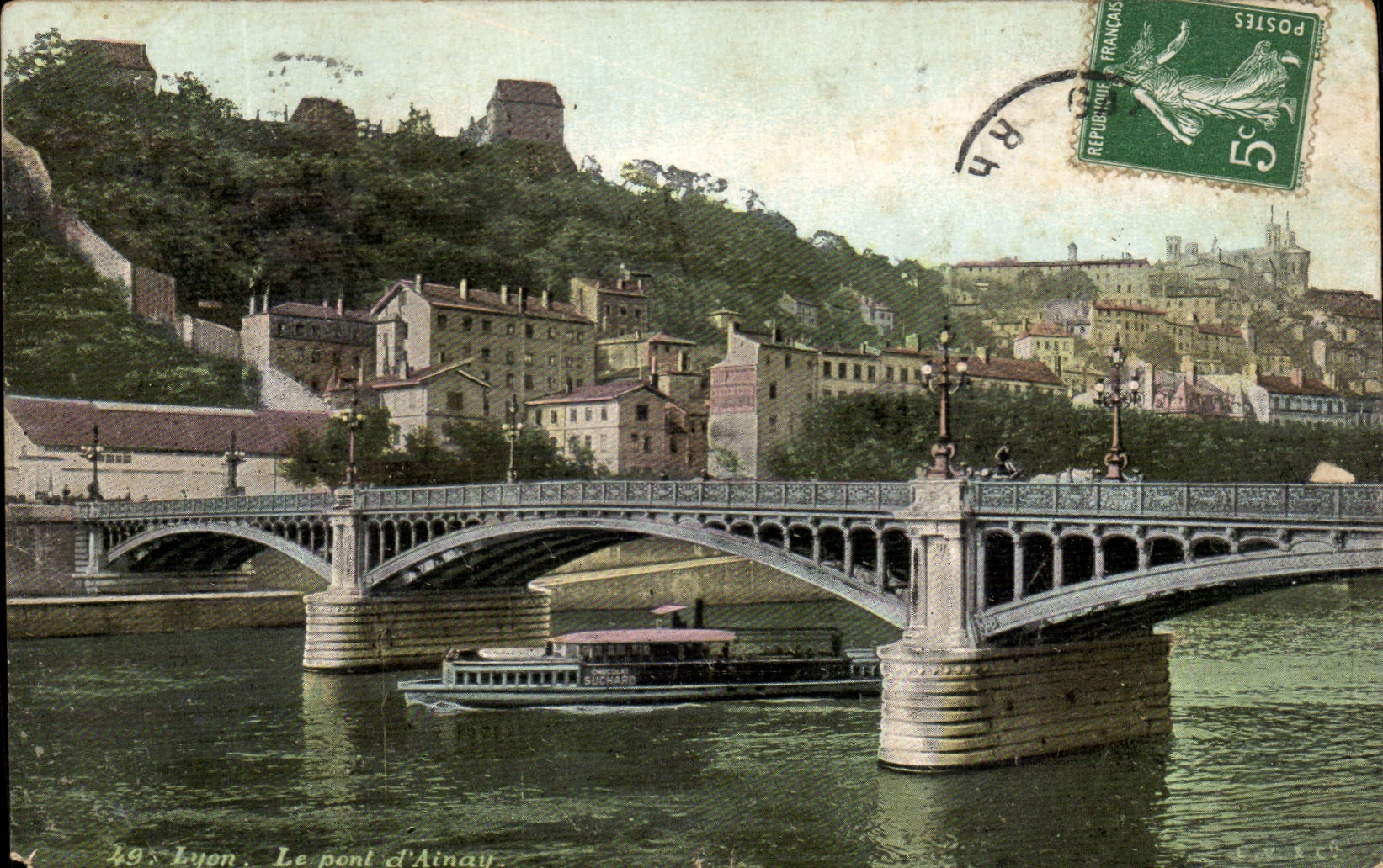 CPA Lyon the Bridge of Ainay Boat