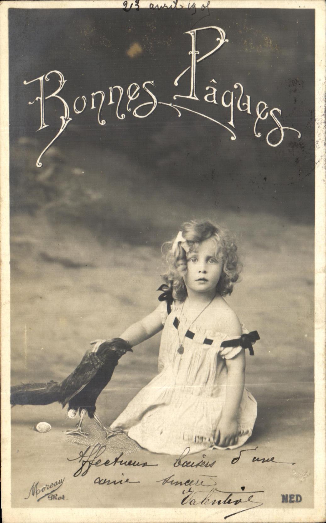 CPA Bonnes Paques Enfant Coq