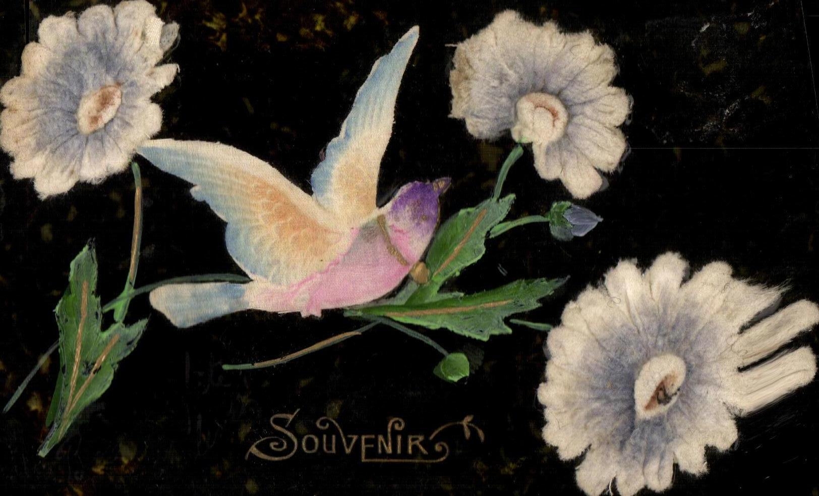 CPA Souvenir Fleurs oiseau