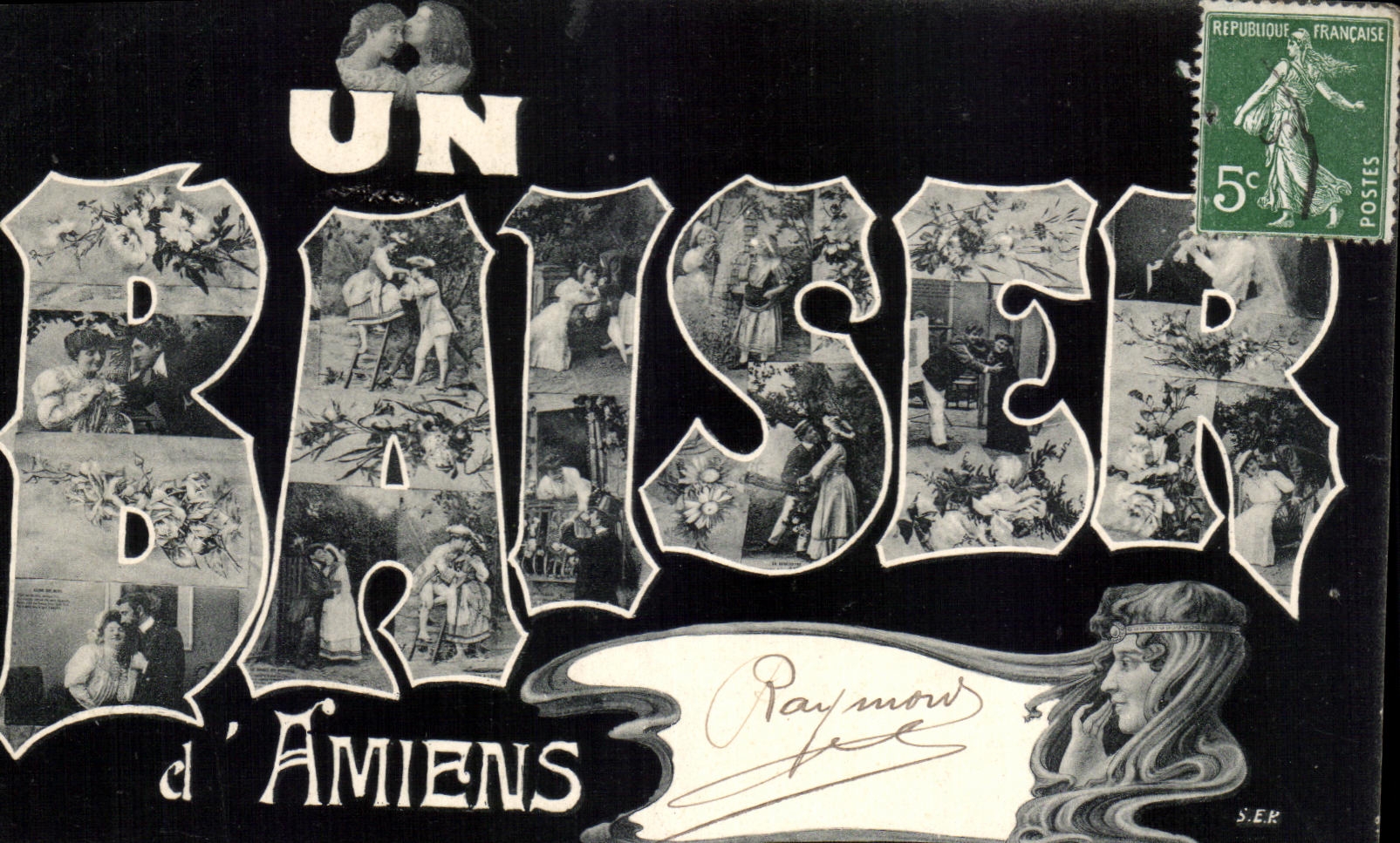 CPA Un baiser D'Amiens Femme Arts decoratifs FEmme