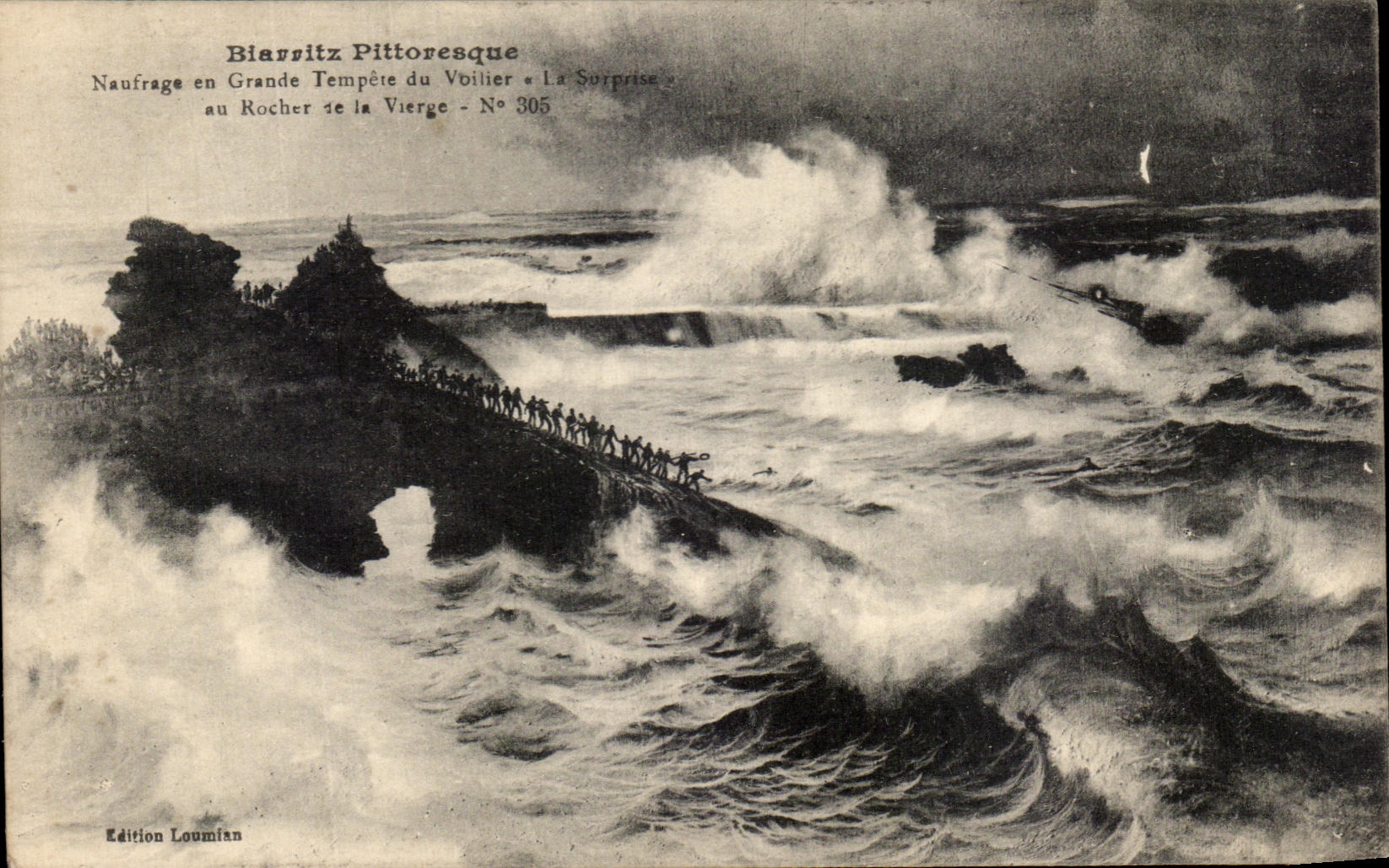 CPA Biarritz Pittoresque Naufrage en grande tempete du voilier La surprise au rocher de la vierge 