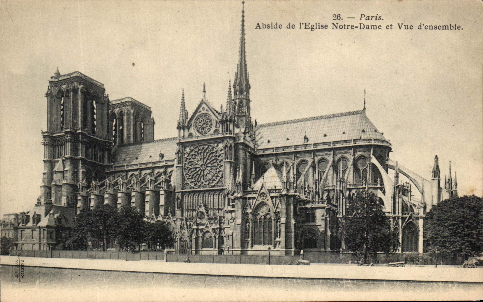 CPA Paris Abside De Church Notre Dame and Vue Together