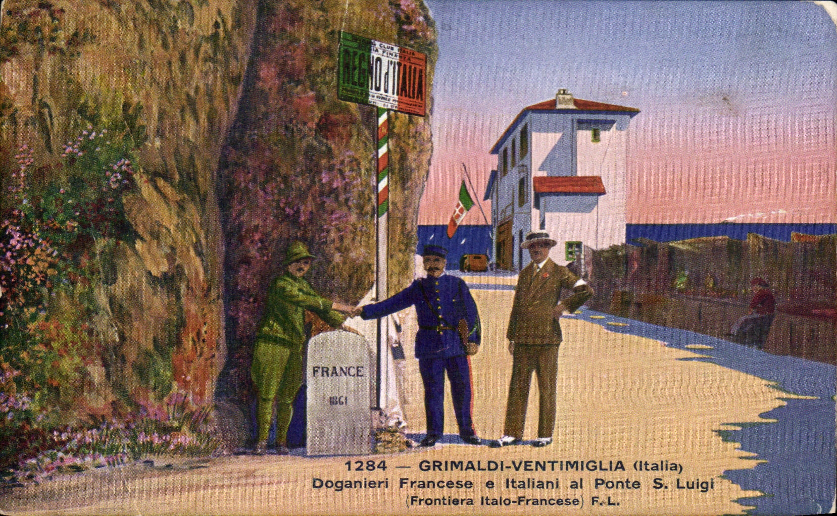 CPA Grimaldi Ventimiglia Doganieri Francese e italiani al Ponte S Luigi Douaniers