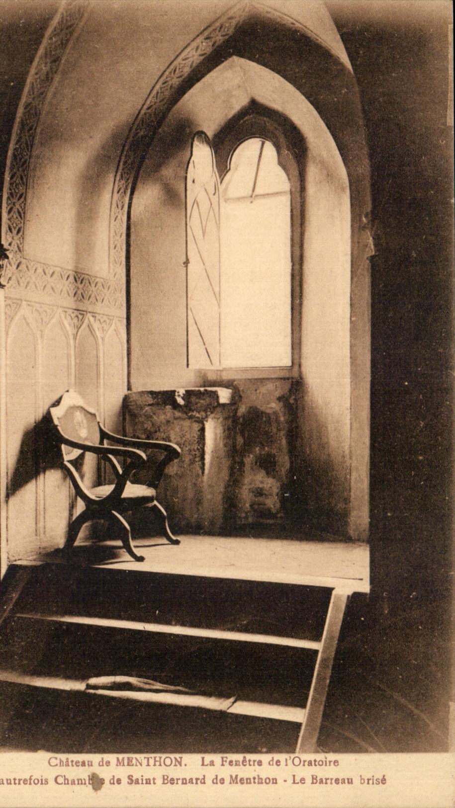 CPA Chateau De Menthon the Window Of the Oratory formerly Room of Saint Bernard de Mentjon the broken bar
