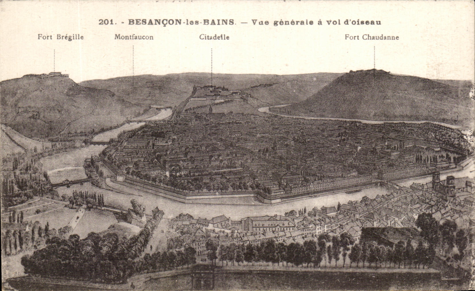 CPA Besancon Les Bains Vue Generale A Vol D'Oiseau