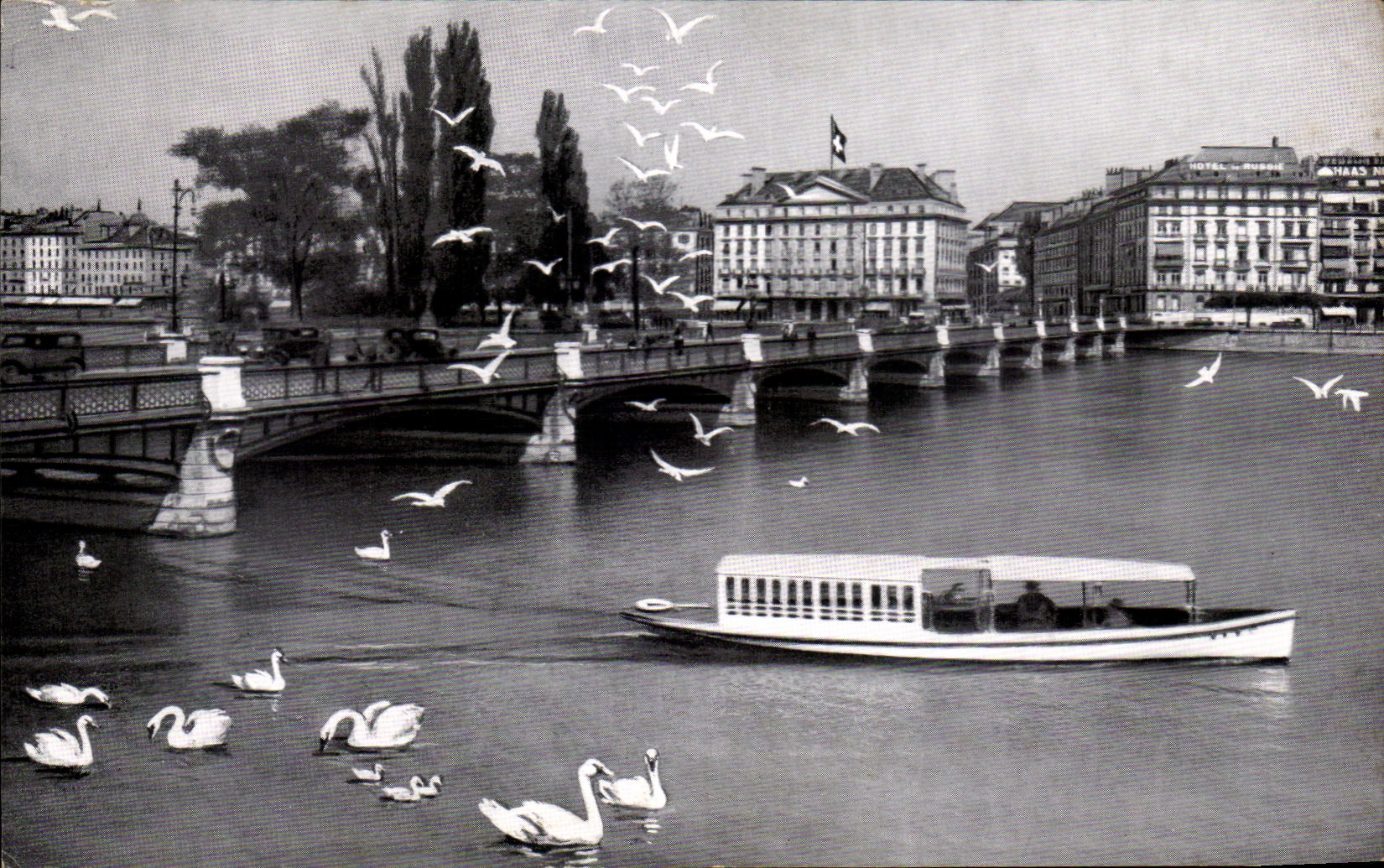 CPA Geneva Bridge Of Mont Blanc Boat Swan