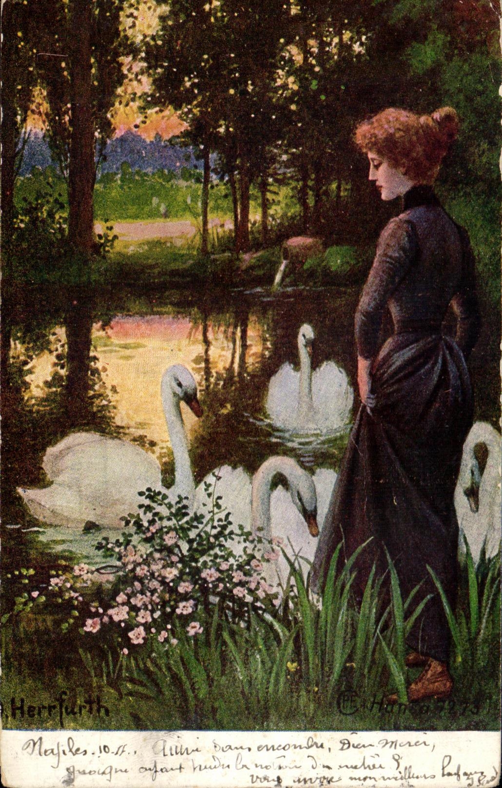 CPA Woman in the middle of the swans Fantasy