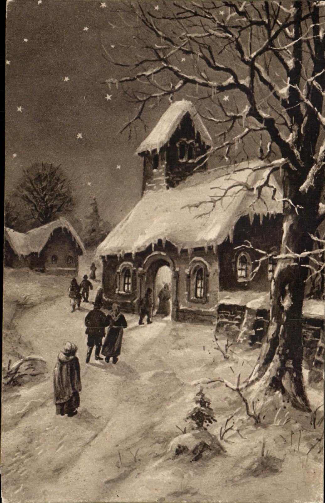 VINTAGE POSTCARD Landscape in snow