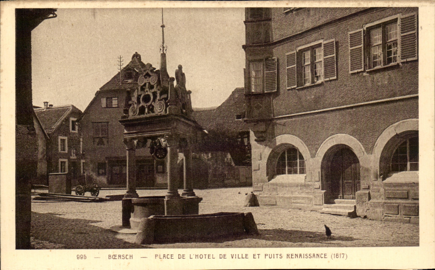 VINTAGE POSTCARD Boersch Places L Town hall and Renaissance well