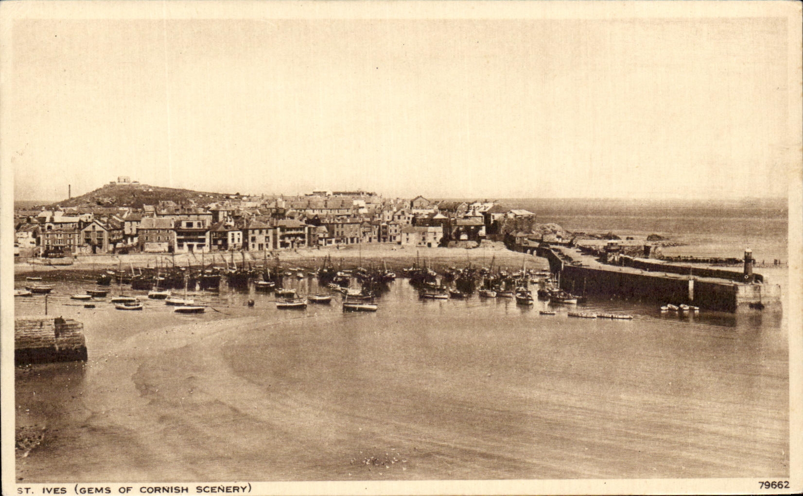 Gemas del St Ives de la POSTAL de la VENDIMIA de los barcos de Cornualles del paisaje