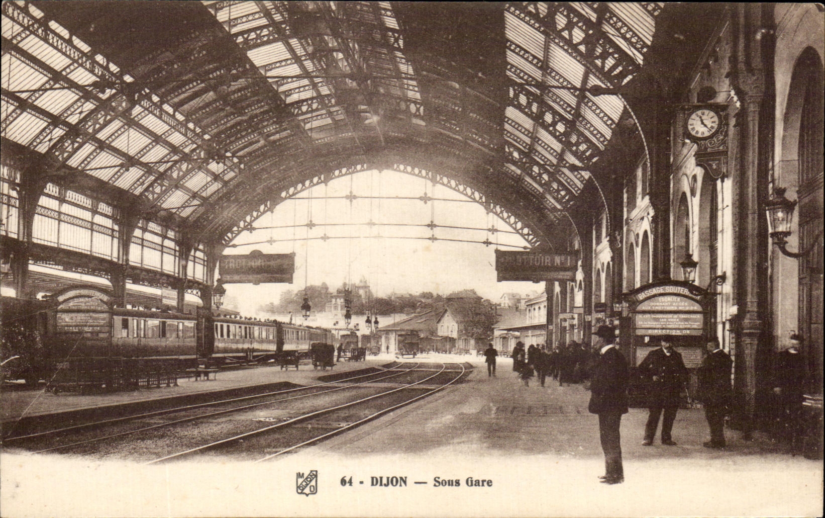 VINTAGE POSTCARD Dijon Under Station Train