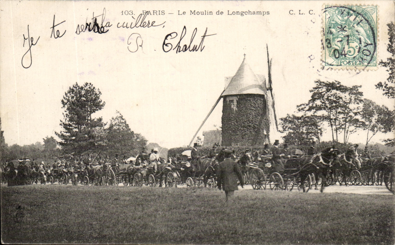 CPA Paris Le Moulin de Longchamps Chevaux Caleche
