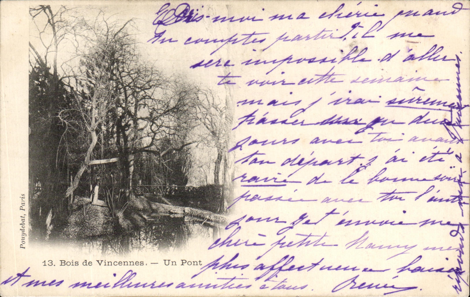 VINTAGE POSTCARD Wood De Vincennes a Bridge