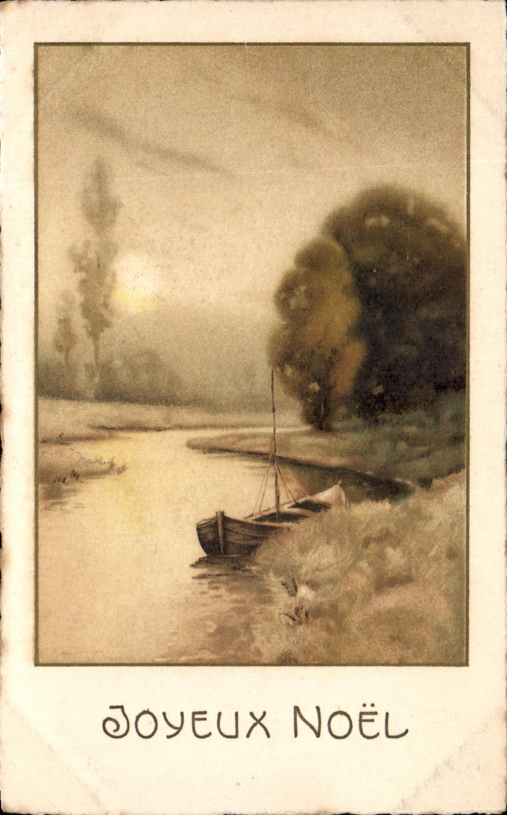 CPA Joyeux Noel Barque au bord de l eau
