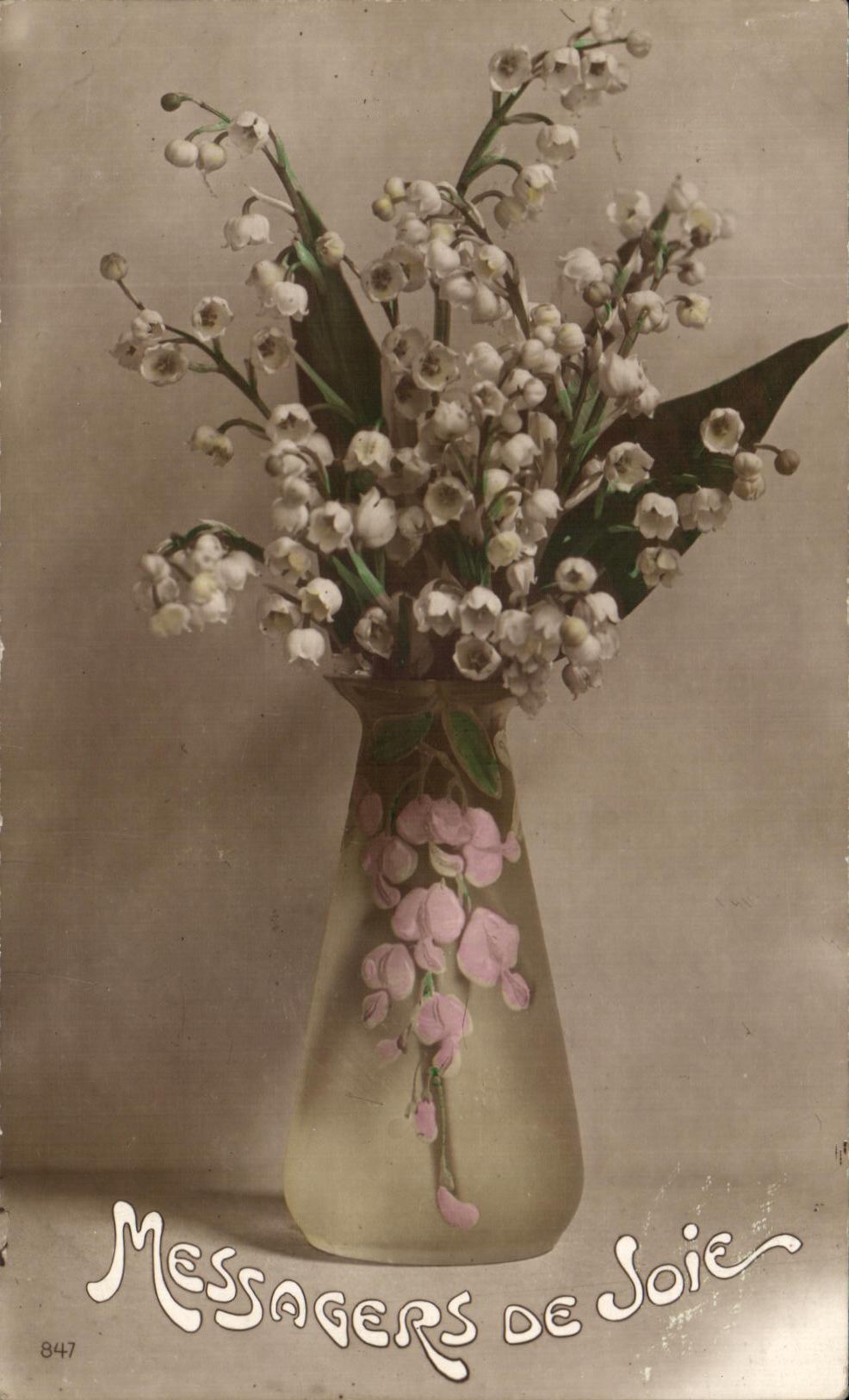 Lirio de los valles de seda de las flores de los mensajeros de la POSTAL de la VENDIMIA