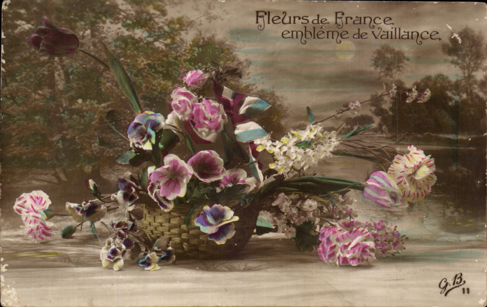 Flores de la POSTAL de la VENDIMIA del emblema de Francia de Militaria Valiancy