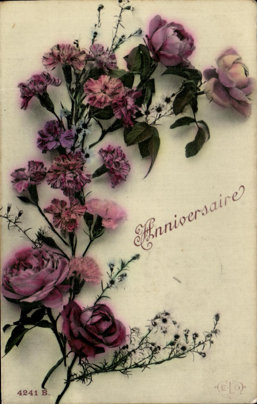 Flores del cumpleanos de la fantasia de la POSTAL de la VENDIMIA