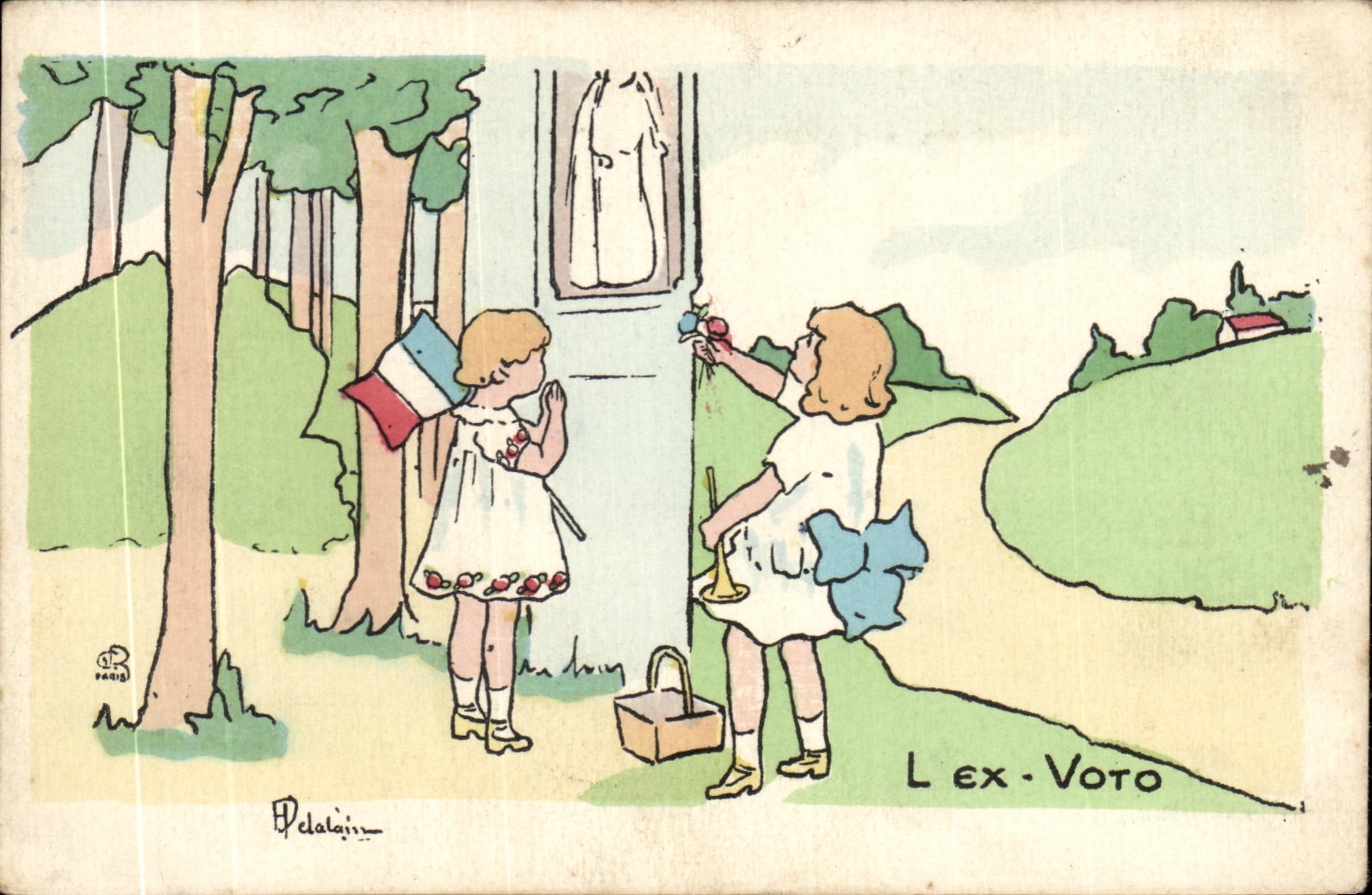 VINTAGE POSTCARD Children Illustrator Ex Voto