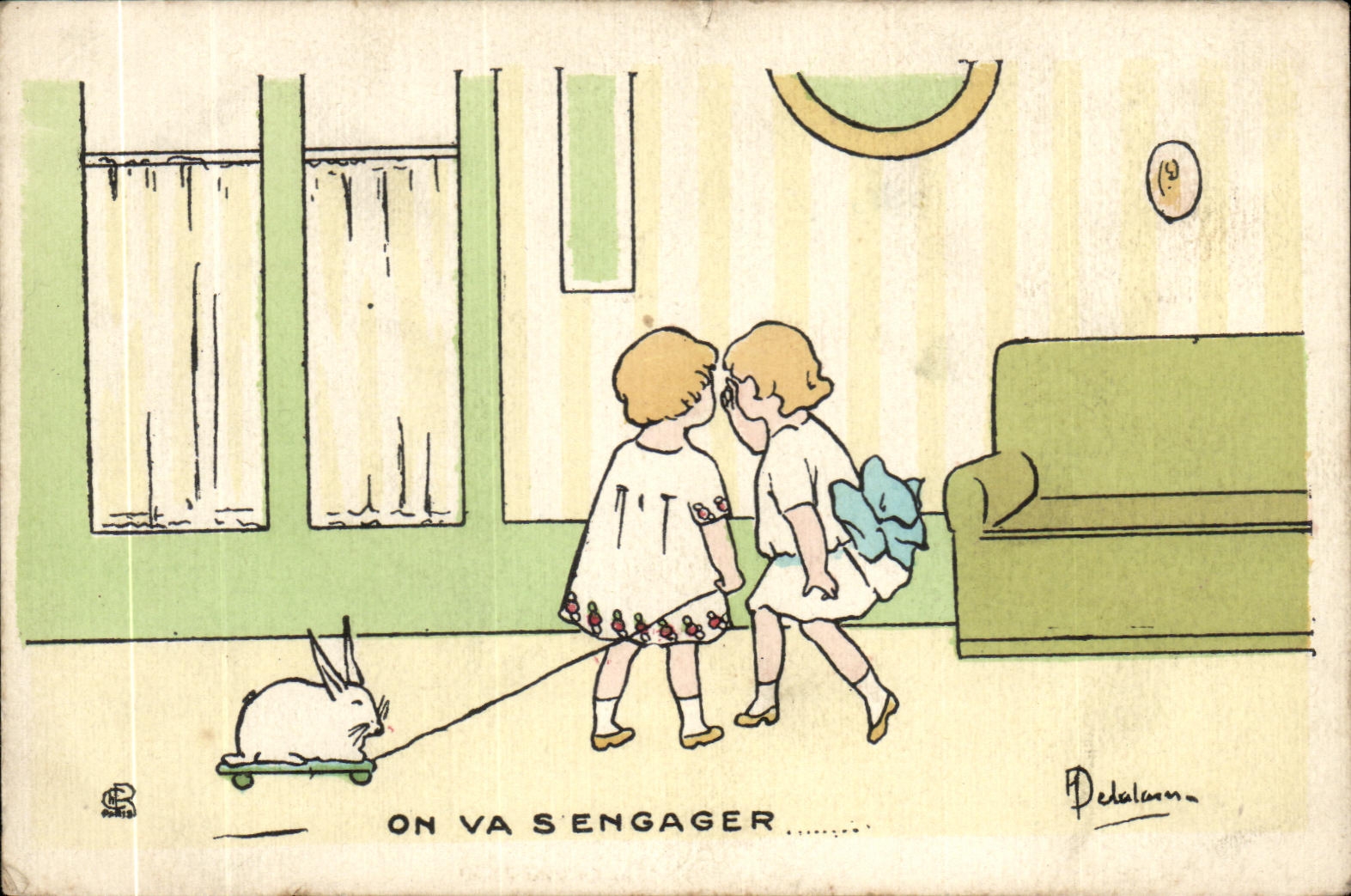 VINTAGE POSTCARD One Goes Sengager Enfants Illustrator
