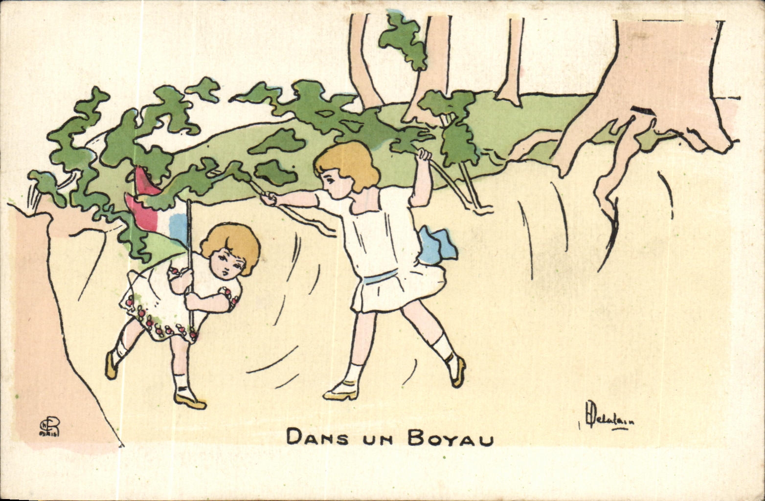 VINTAGE POSTCARD in a bowel Children Illustrator