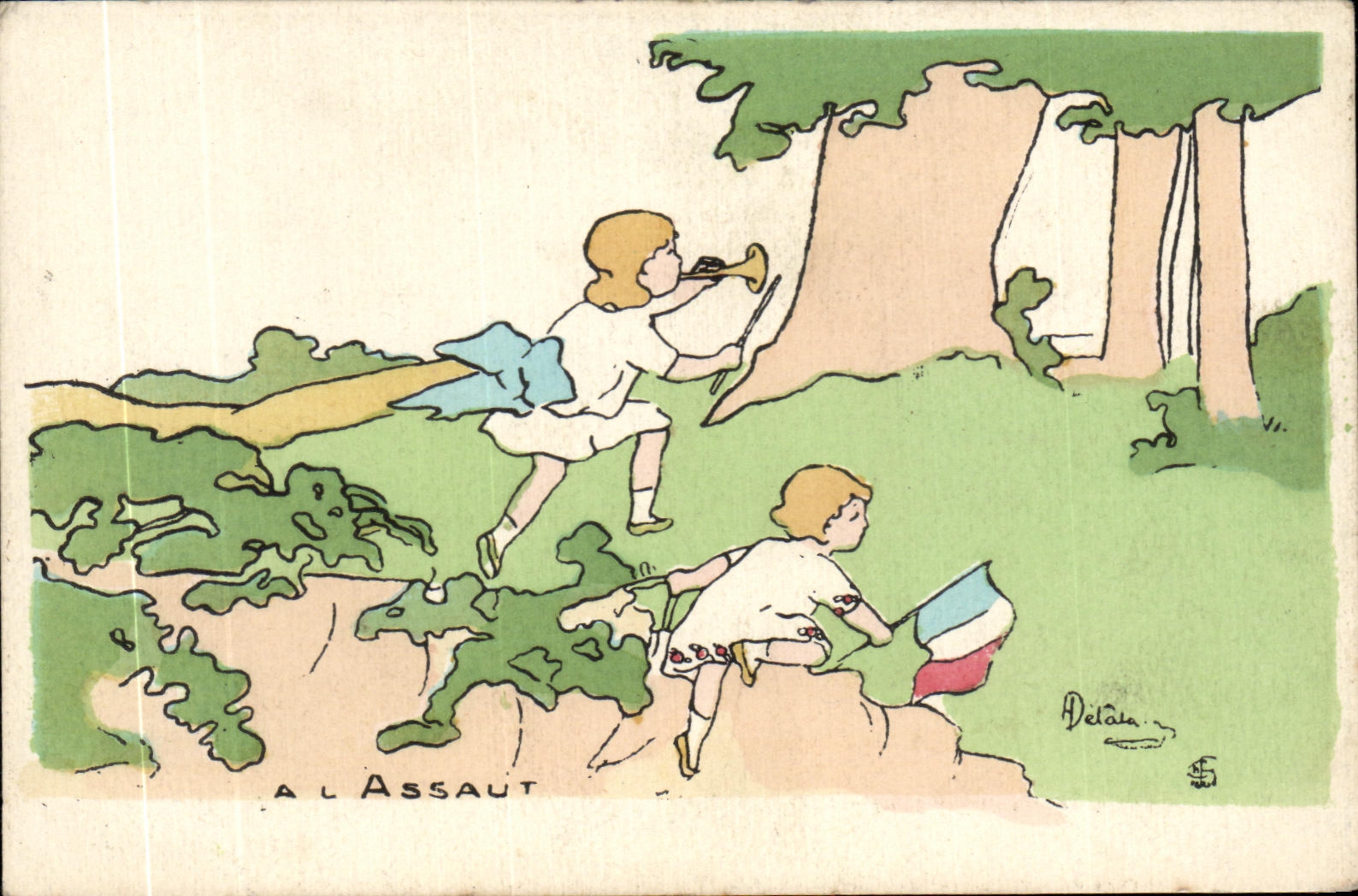 VINTAGE POSTCARD L attack Enfants Illustrator has