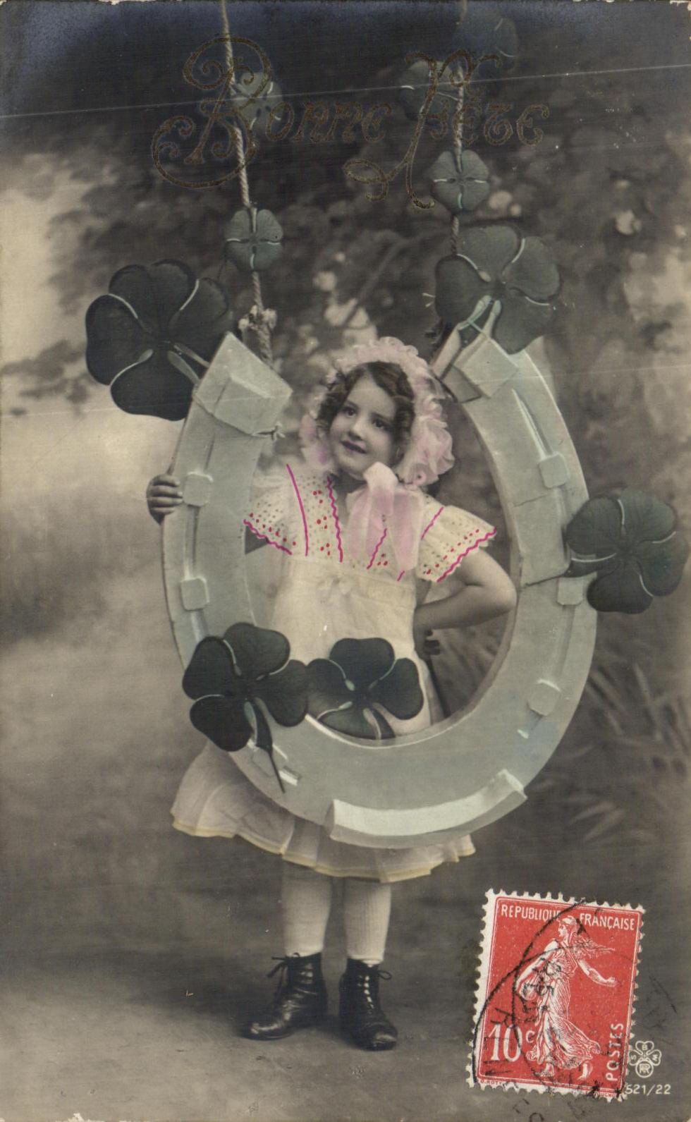 VINTAGE POSTCARD Fantaisie child Horseshoe Trefles