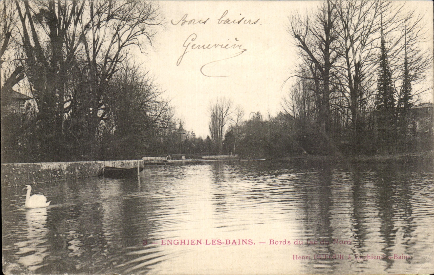 VINTAGE POSTCARD Enghien Les Bains Edges of the lake of North Swan