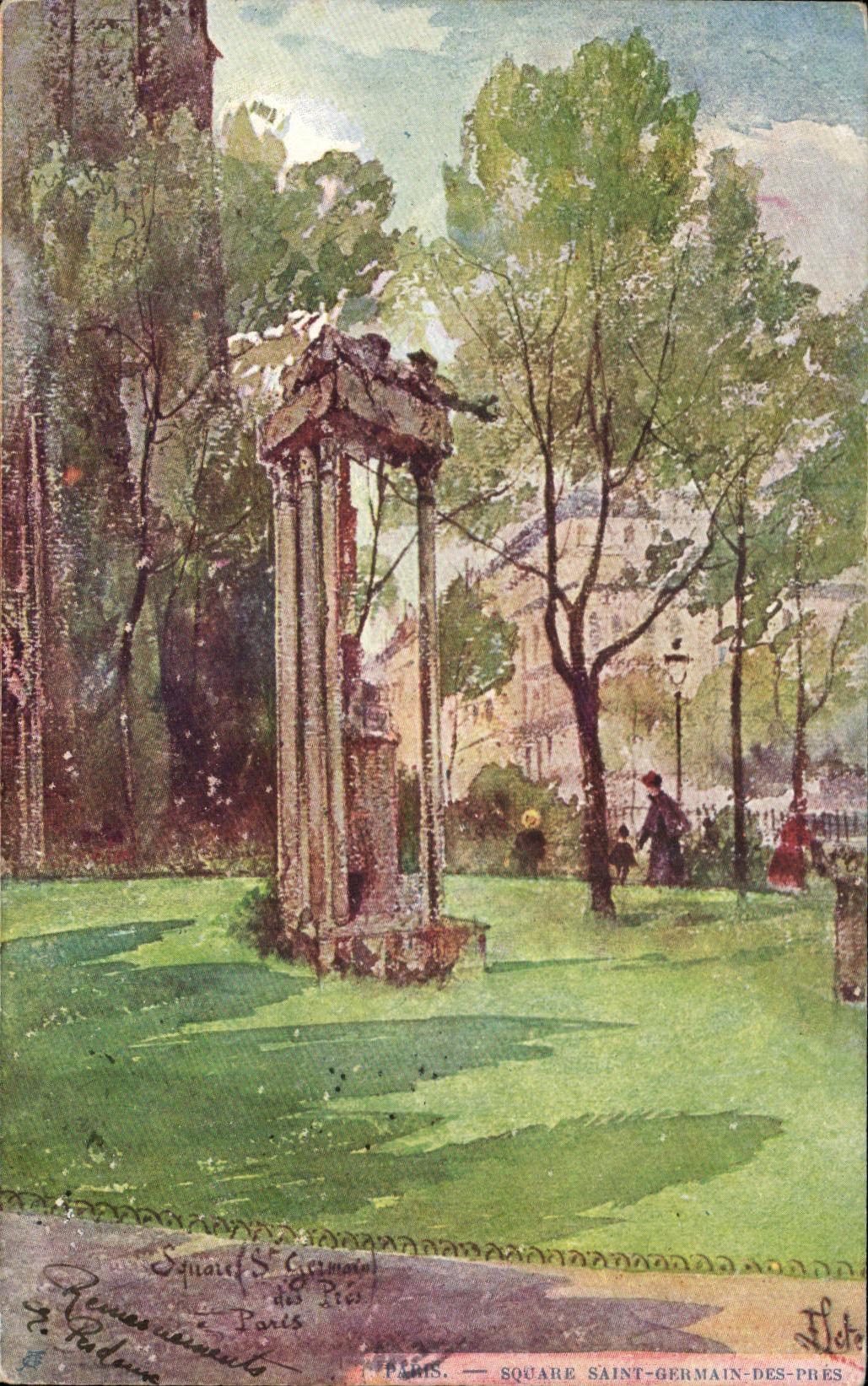 VINTAGE POSTCARD Paris Public garden Saint Germain of Near