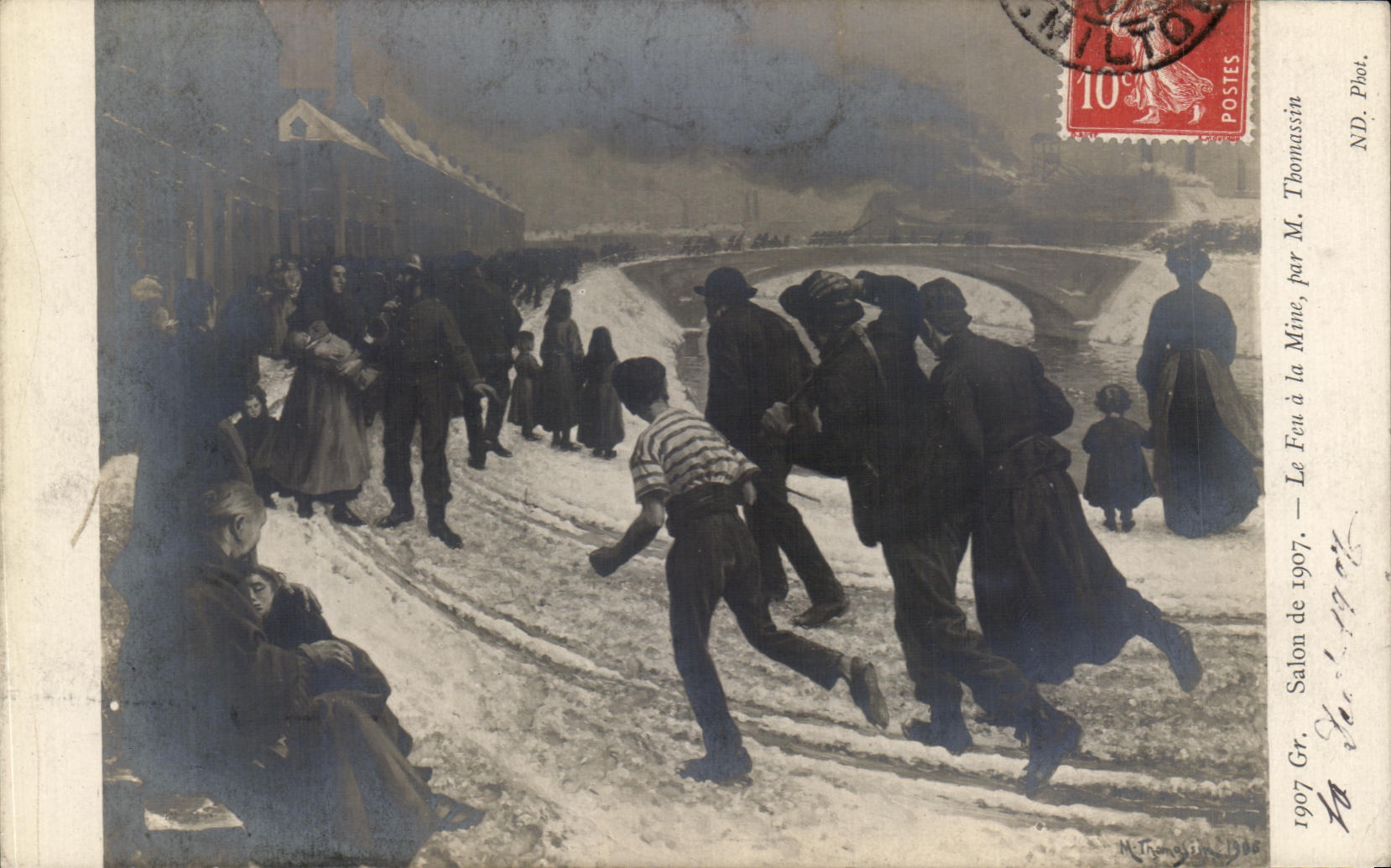 VINTAGE POSTCARD Living room 1907 fire with the Thomassin mine