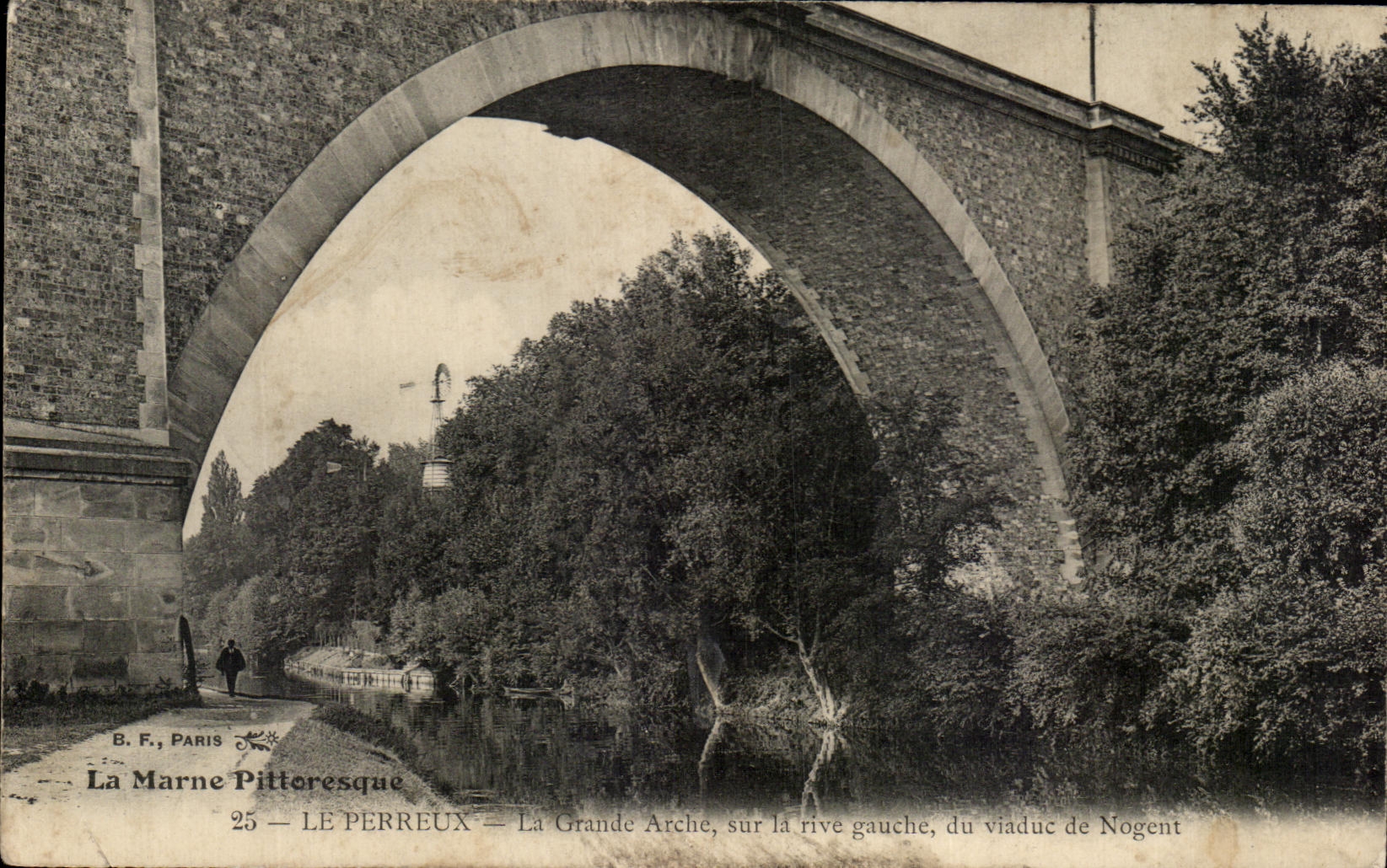 VINTAGE POSTCARD Perreux La Grande Arche on left bank of the Viaduct of Nogent