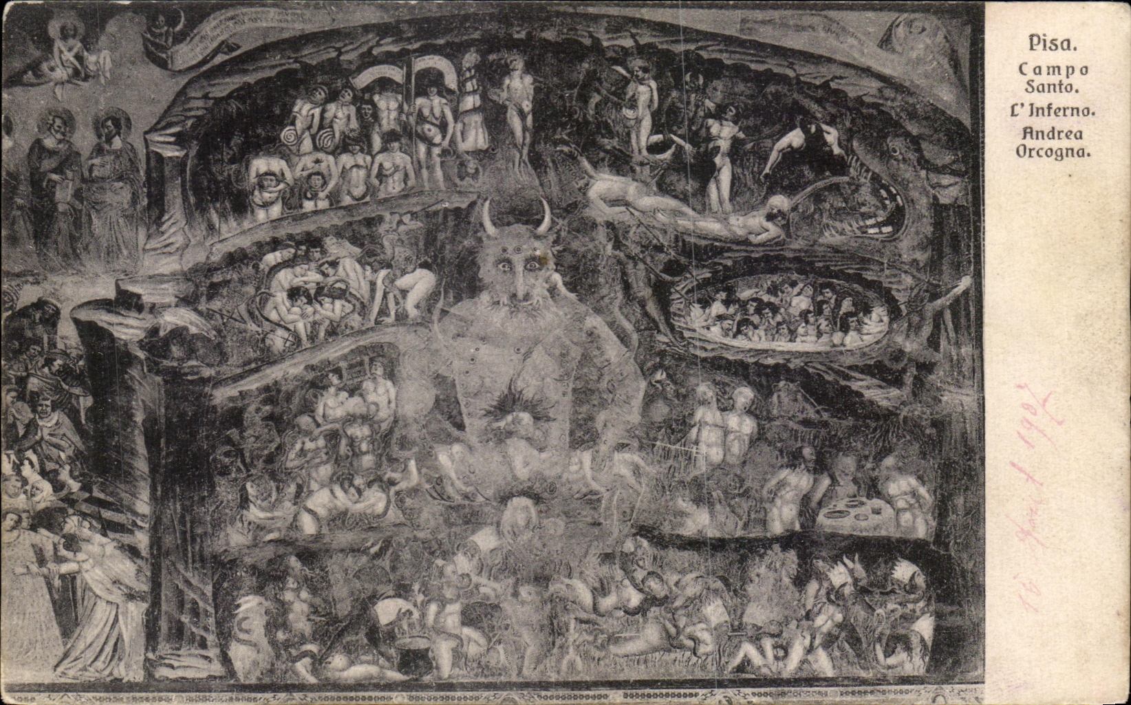VINTAGE POSTCARD Campo Santo L Inferno Andrea Diable Hell Rammed