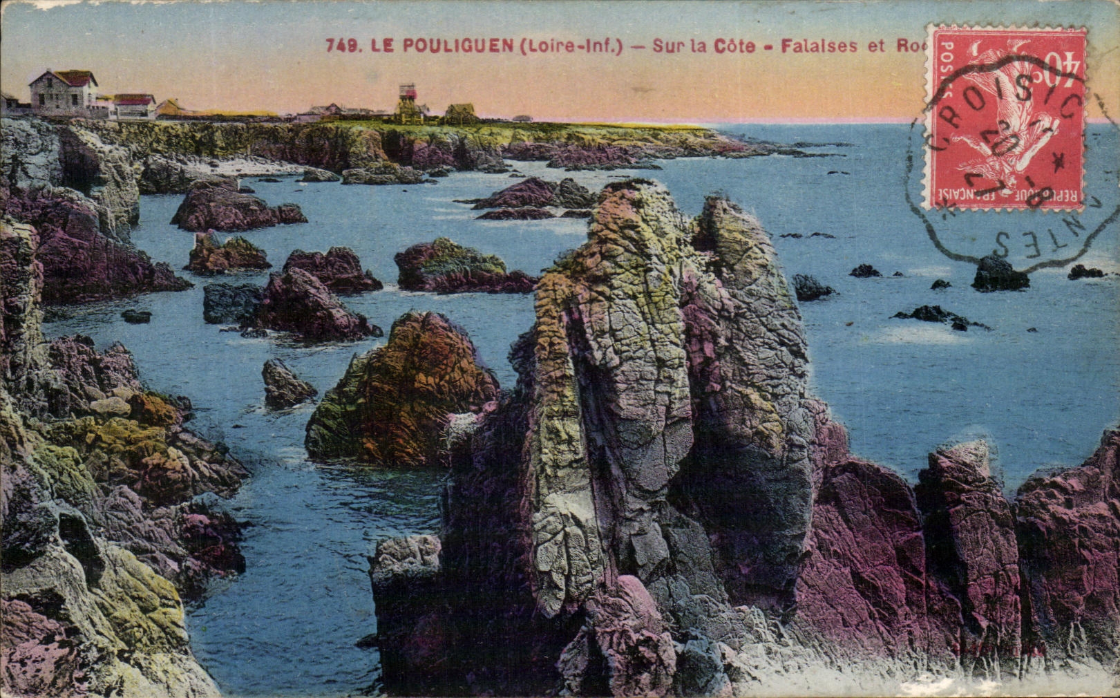 VINTAGE POSTCARD Pouliguen On the Dimension Cliffs and rocks