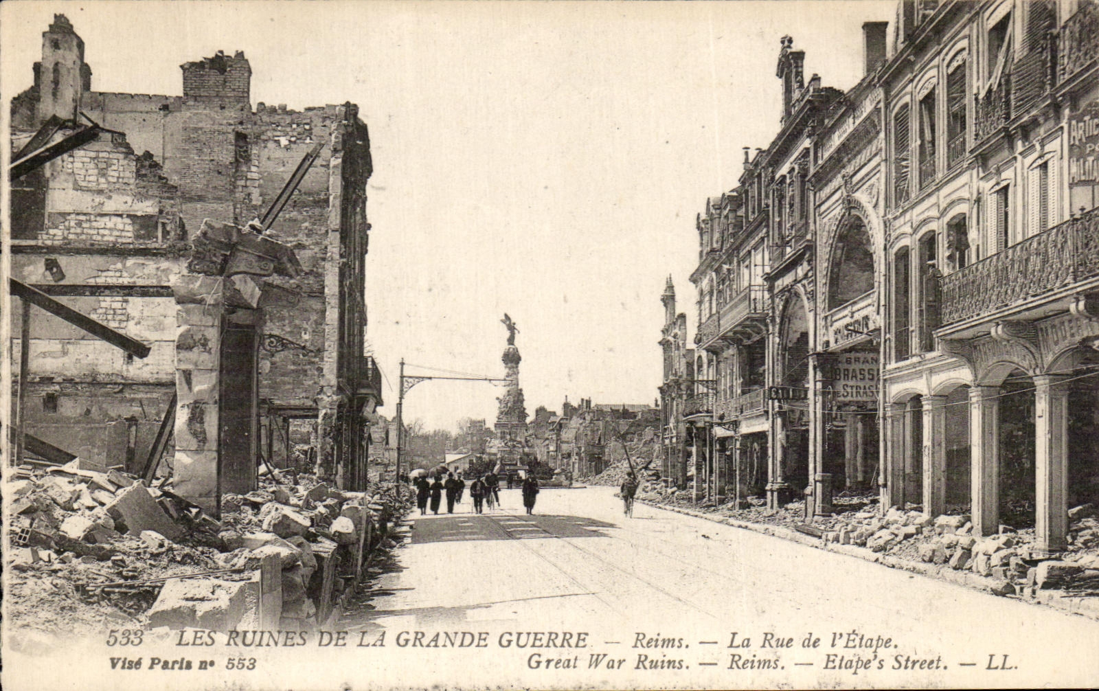 VINTAGE POSTCARD Ruins Of the Rheims Great War the Street of L Militaria Stage