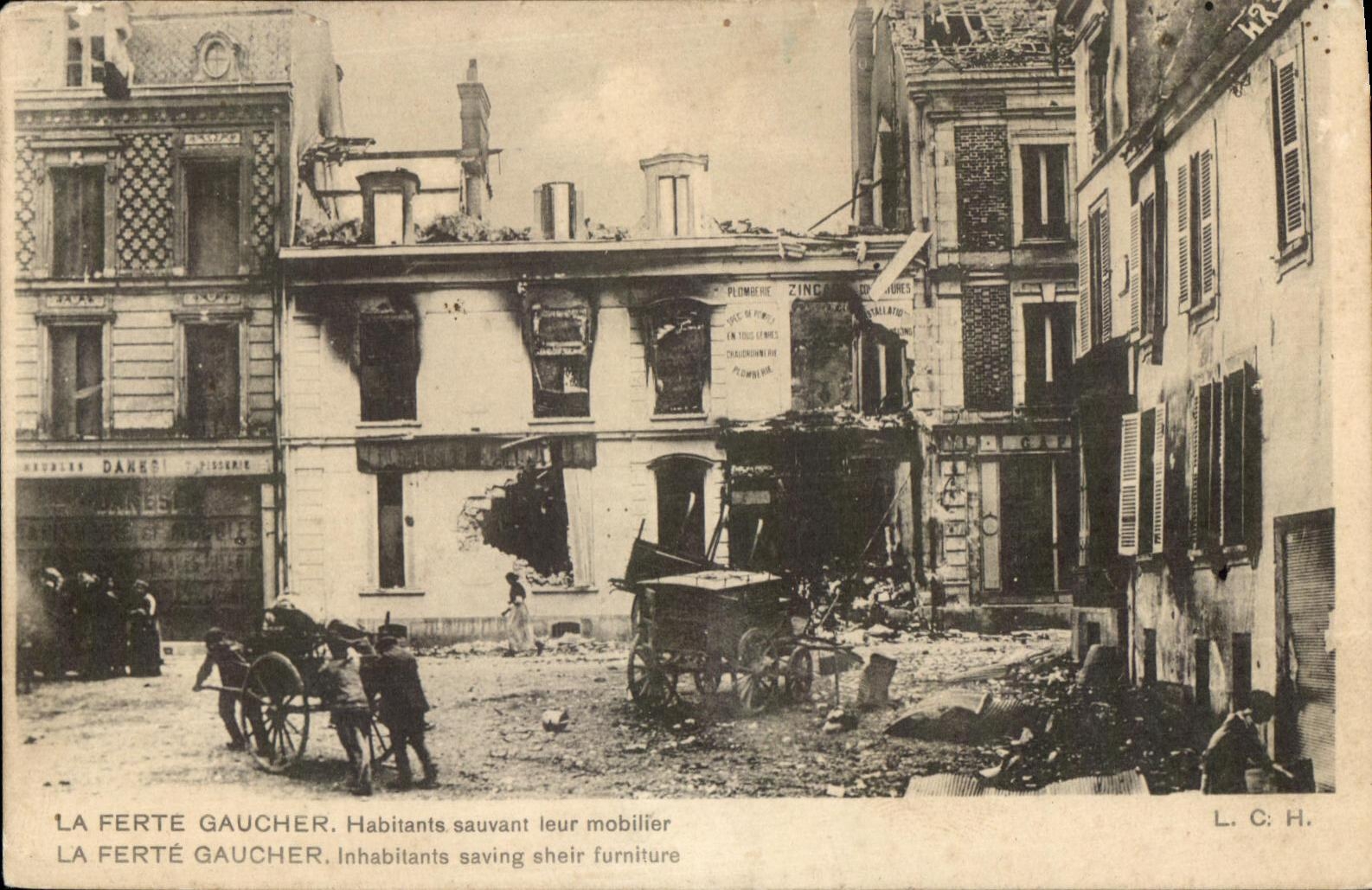 VINTAGE POSTCARD La Ferte Gaucher Inhabitants Saving their Militaria Furniture