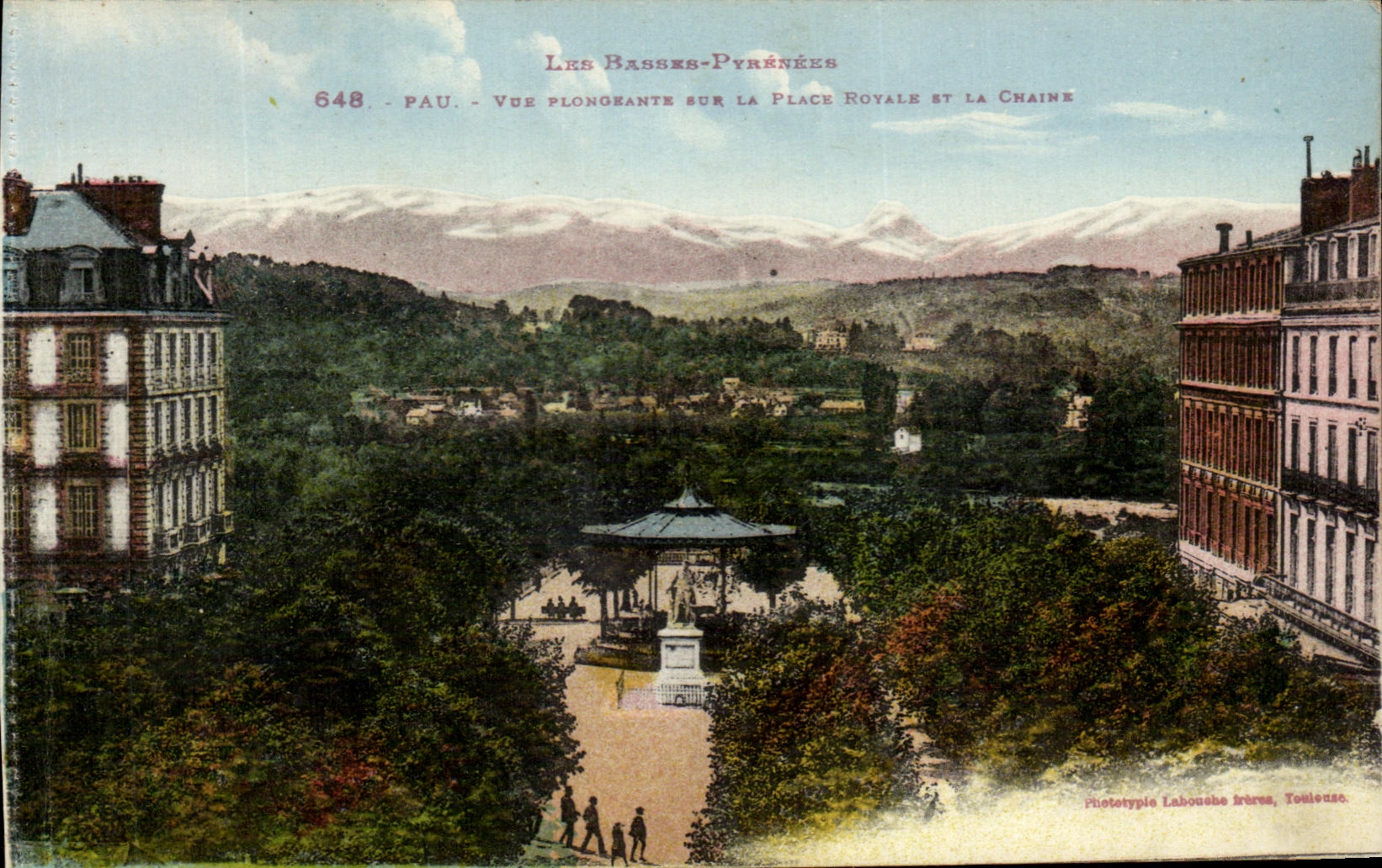 VINTAGE POSTCARD Pau view from above the royal Place and the chain