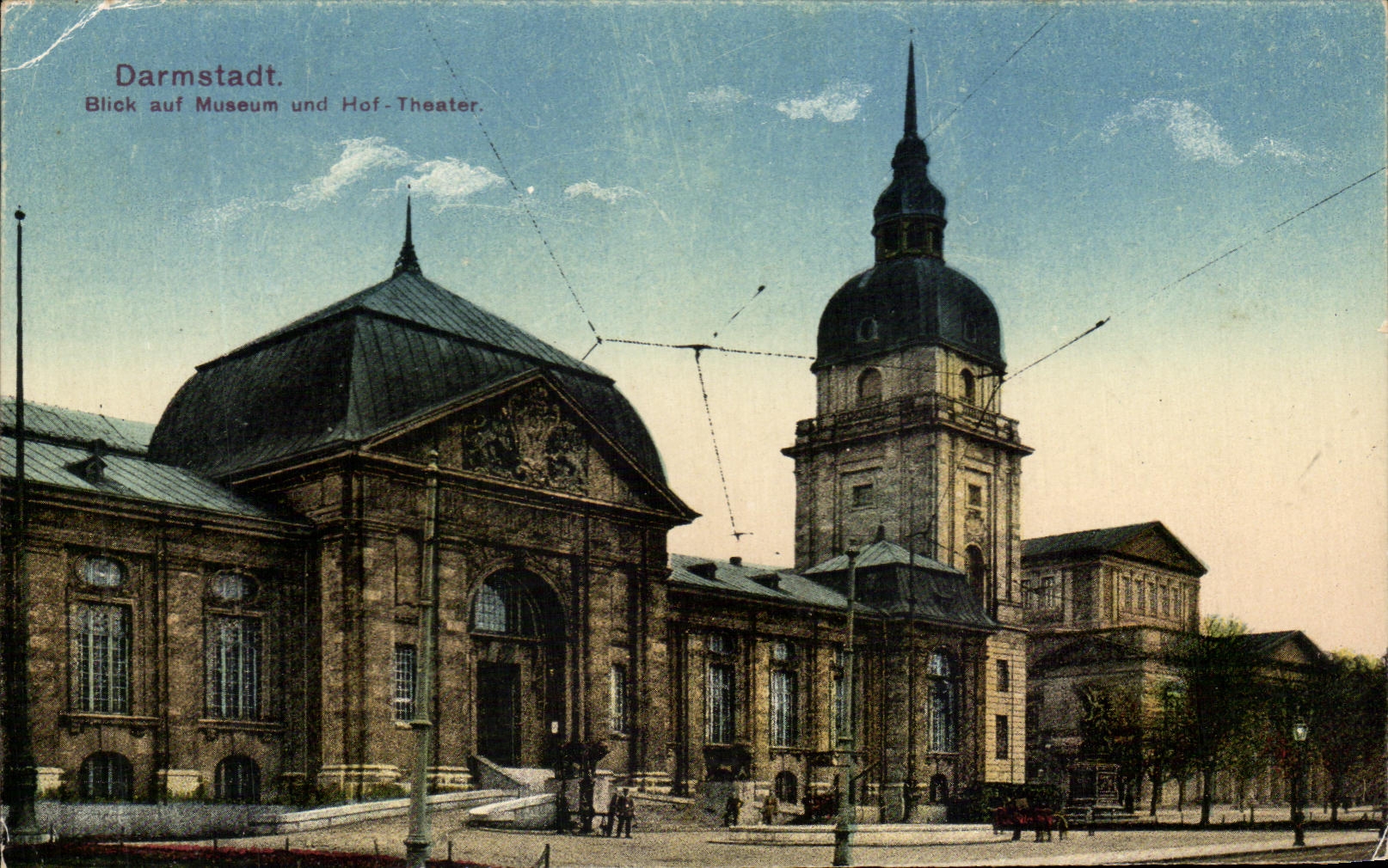 VINTAGE POSTCARD Darmstadt Blick auf Museum und Hof Theater