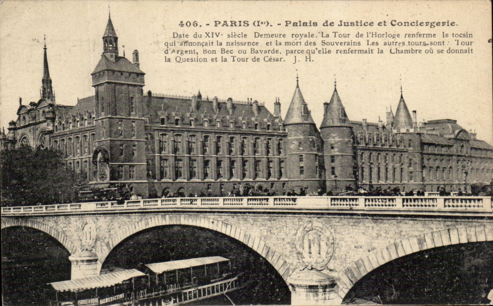 VINTAGE POSTCARD Paris Law courts and Caretaker s lodge Barge