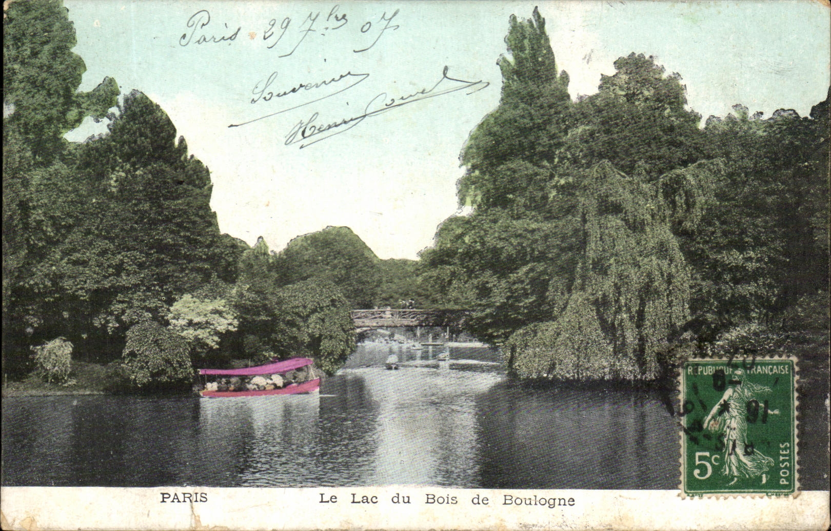 VINTAGE POSTCARD Paris the Lake Bois de Boulogne