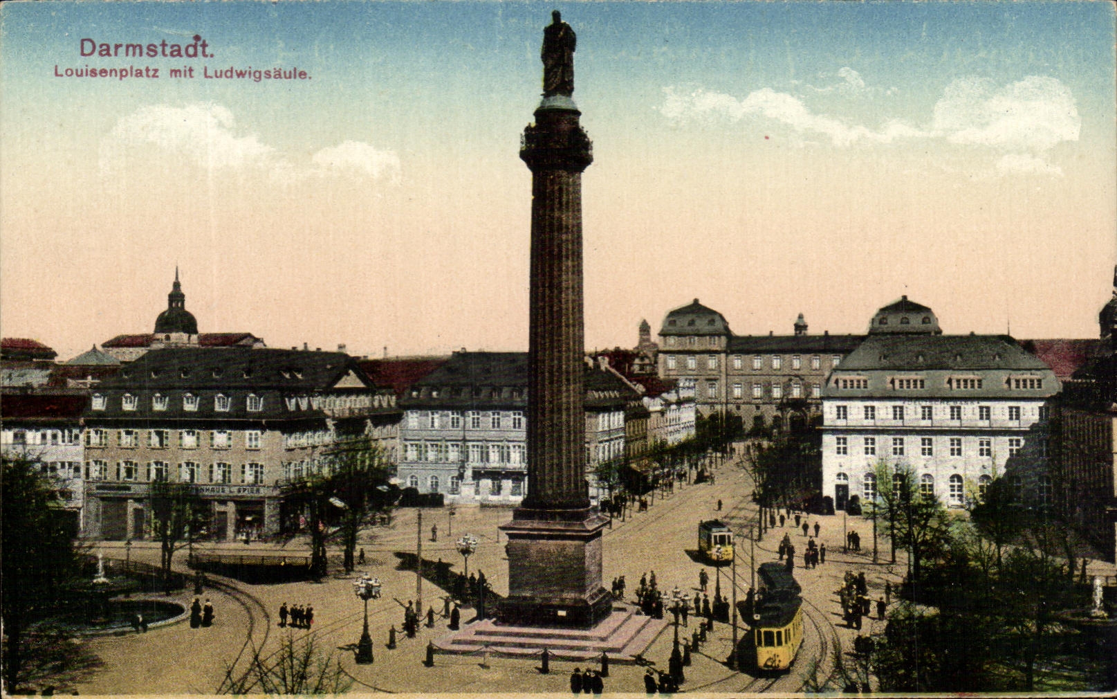 VINTAGE POSTCARD Darmstadt Louisenplatz put Ludwigsaule