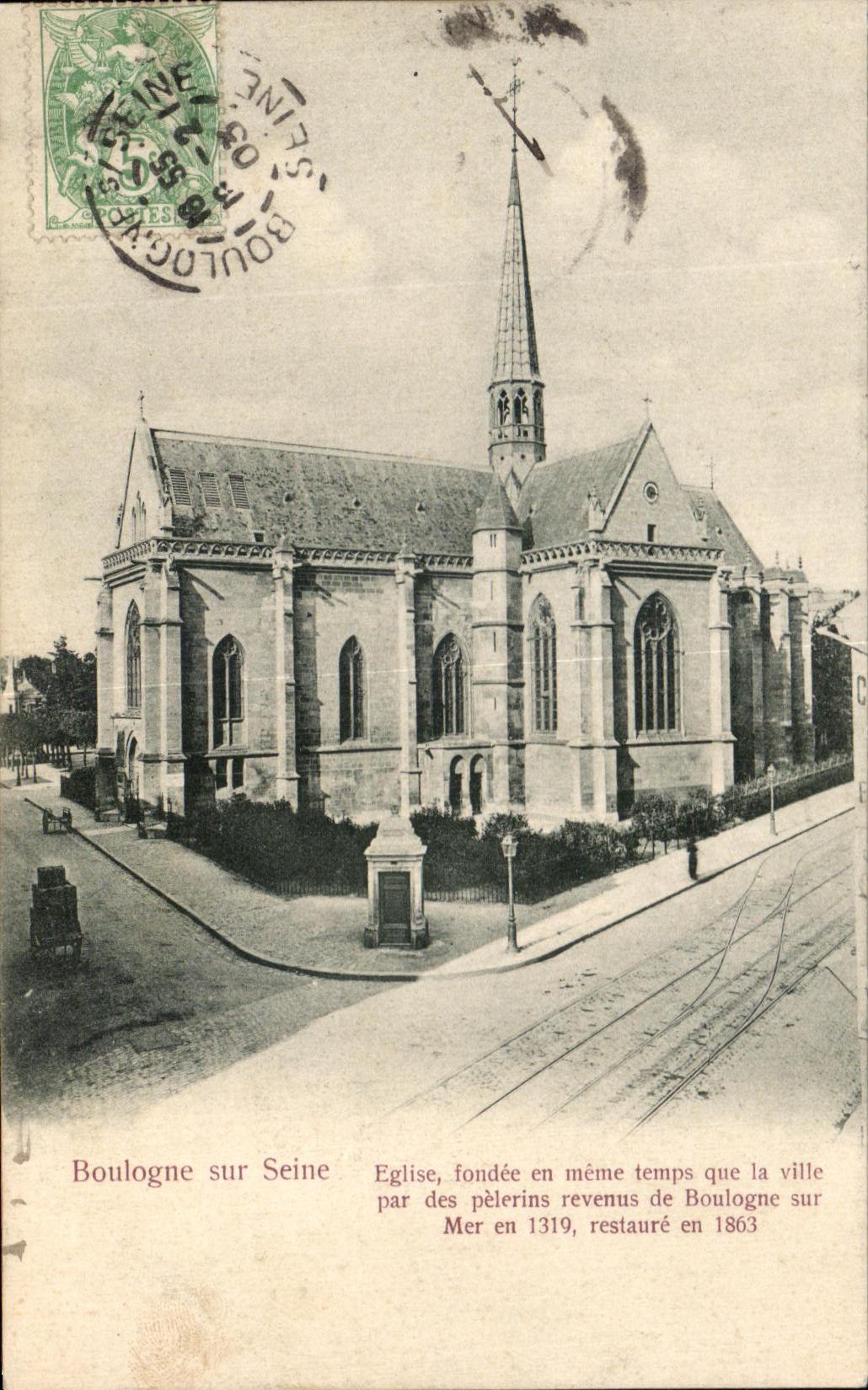 VINTAGE POSTCARD Boulogne on the Seine Church
