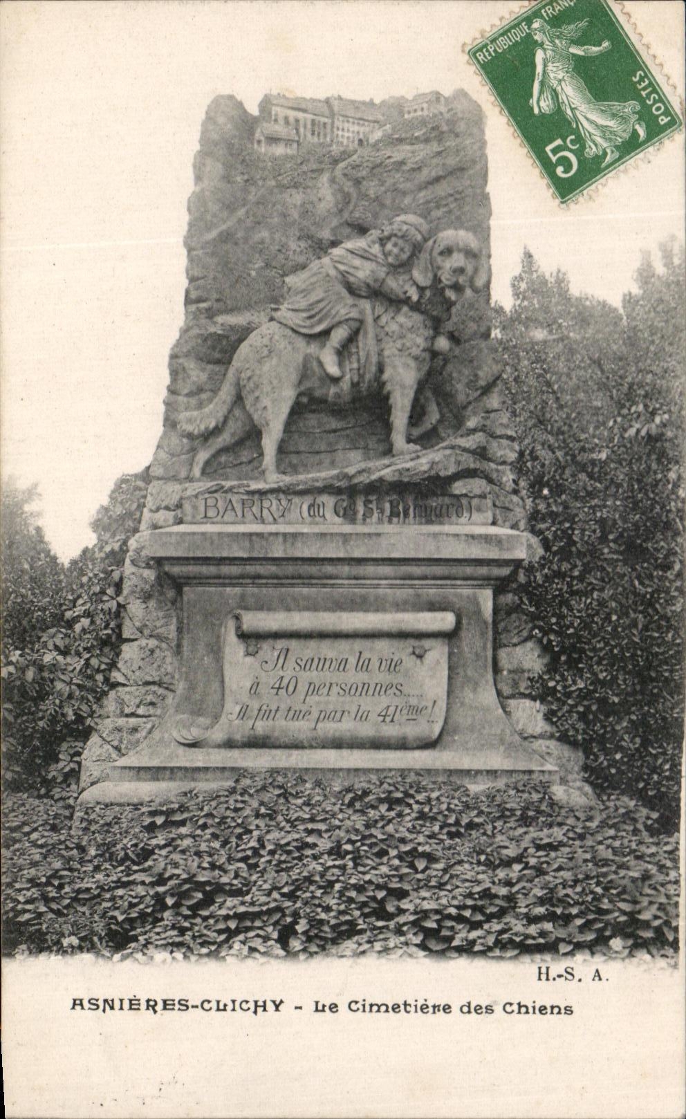 VINTAGE POSTCARD Asnieres Clichy the Cemetery of the Barry Dogs